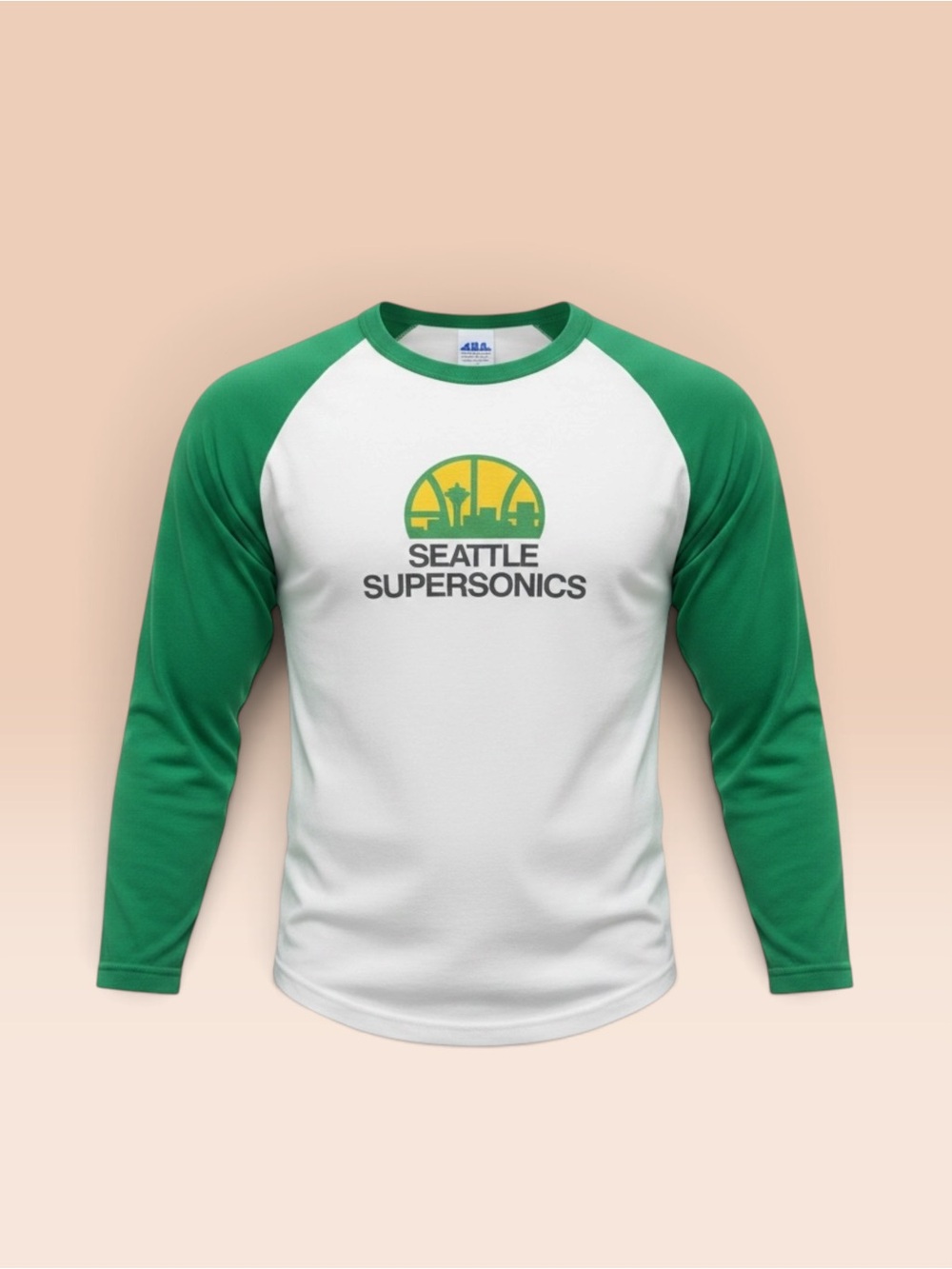 Seattle Supersonics Raglan Long-Sleeve Shirt - White & Green